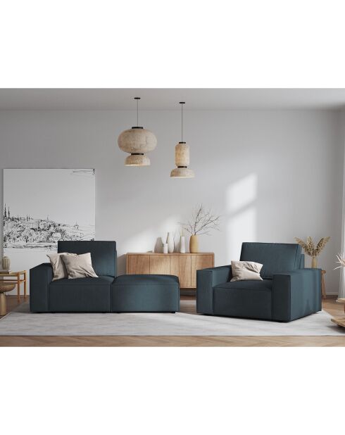 Fauteuil velours côtelé Carlo bleu foncé - 126x102x90 cm
