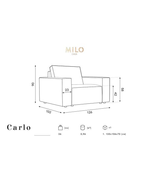 Fauteuil velours côtelé Carlo bleu foncé - 126x102x90 cm