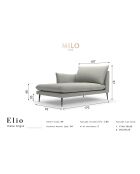 Méridienne Gauche tissu Elio gris foncé - 170x107x97 cm