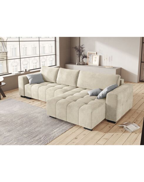 Canapé D'Angle Reversible Avec Coffre, Convertible velours Luca 4 Places beige - 293x168x88 cm