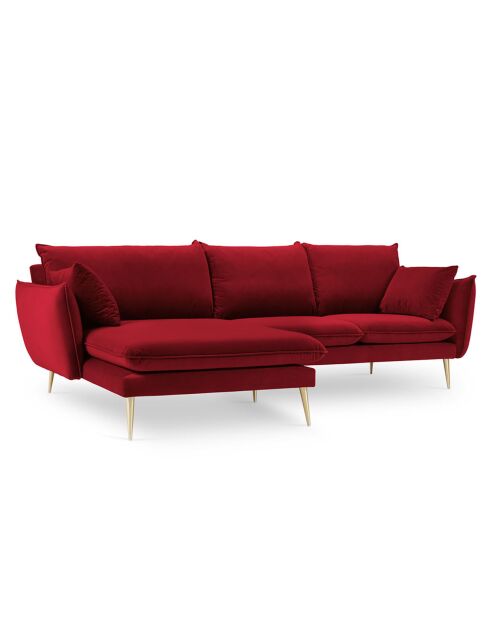 Canapé D'Angle Gauche Velours Elio 5 Places rouge - 251x170x97 cm