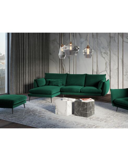 Canapé D'Angle Gauche Velours Elio 5 Places vert bouteille - 251x170x97 cm