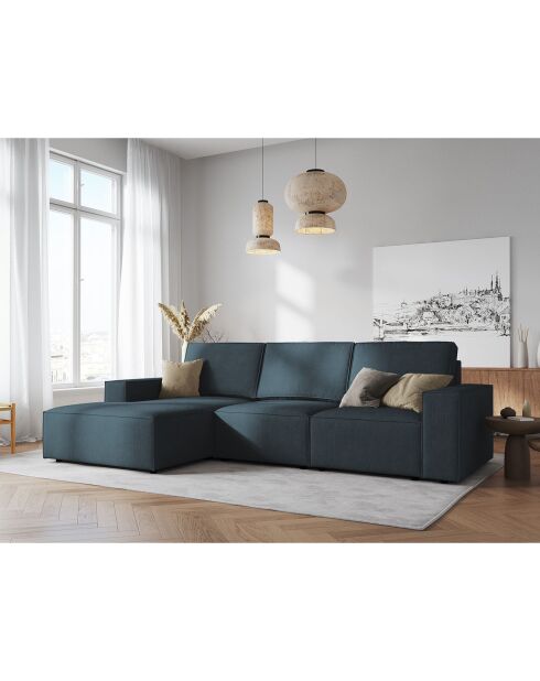 Canapé D'Angle Gauche velours côtelé Carlo 4 Places bleu foncé - 289x166x90 cm