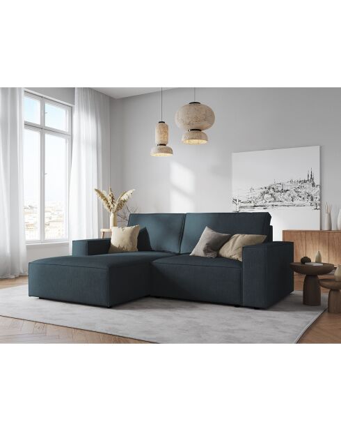 Canapé D'Angle Gauche velours côtelé Carlo 3 Places bleu foncé - 229x166x90 cm