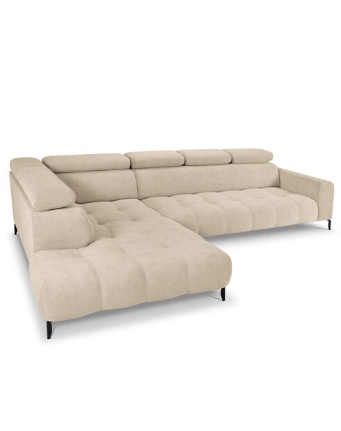 Canapé D'Angle Gauche Velours Nico 5 Places beige - 322x195x100 cm