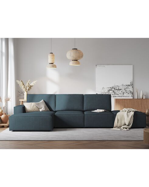 Canapé D'Angle Gauche velours côtelé Carlo 5 Places bleu foncé - 341x166x90 cm