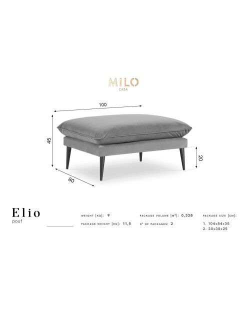 Pouf Velours Elio rouge - 100x80x45 cm