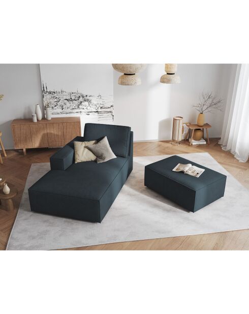 Pouf velours côtelé Carlo bleu foncé - 100x70x42 cm