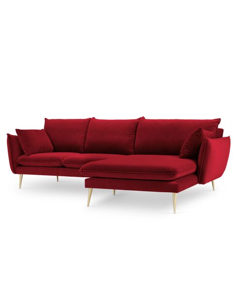 Sofá Elio de esquina derecha de terciopelo rojo de 5 plazas, 251 x 170 x 97 cm