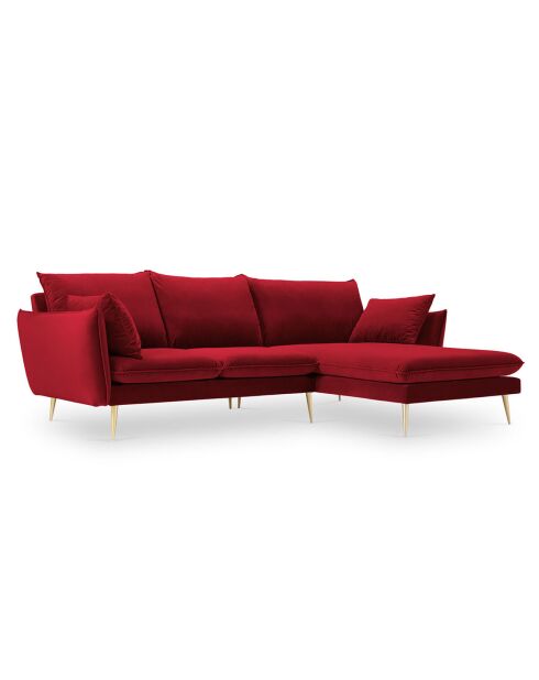 Sofá Elio de esquina derecha de terciopelo rojo de 5 plazas, 251 x 170 x 97 cm