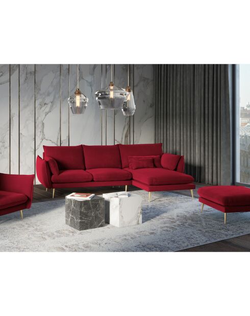 Sofá Elio de esquina derecha de terciopelo rojo de 5 plazas, 251 x 170 x 97 cm