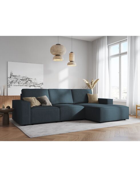 Canapé D'Angle Droit velours côtelé Carlo 4 Places bleu foncé - 289x166x90 cm