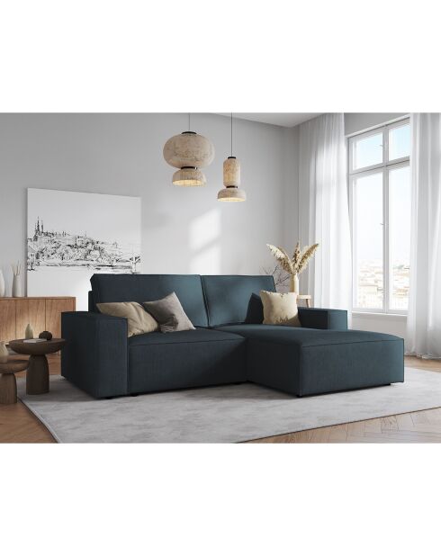 Canapé D'Angle Droit velours côtelé Carlo 3 Places bleu foncé - 229x166x90 cm
