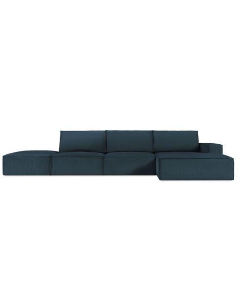 Canapé D'Angle Droit velours côtelé Carlo 5 Places bleu foncé - 341x166x90 cm