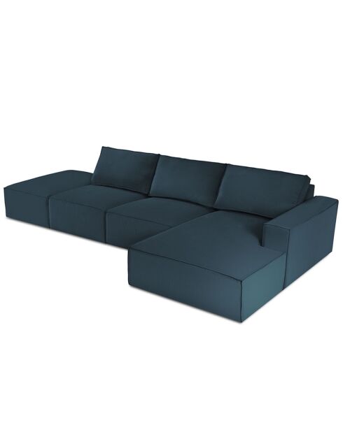 Canapé D'Angle Droit velours côtelé Carlo 5 Places bleu foncé - 341x166x90 cm
