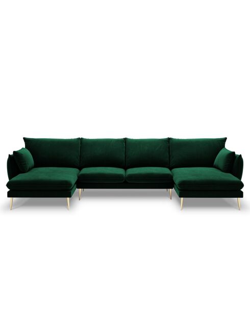 Canapé Panoramique Velours Elio 6 Places vert bouteille - 344x170x97 cm