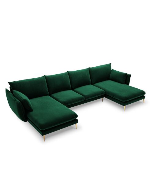 Canapé Panoramique Velours Elio 6 Places vert bouteille - 344x170x97 cm