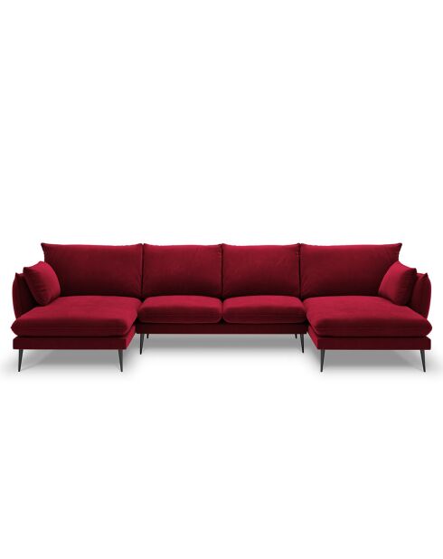 Canapé Panoramique Velours Elio 6 Places rouge - 344x170x97 cm