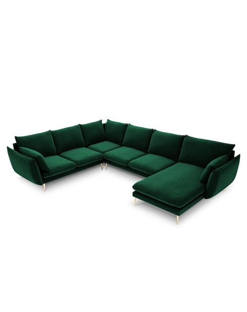 Canapé D'Angle Panoramique (Côté Gauche) Velours Elio 7 Places vert bouteille - 337x244x95 cm