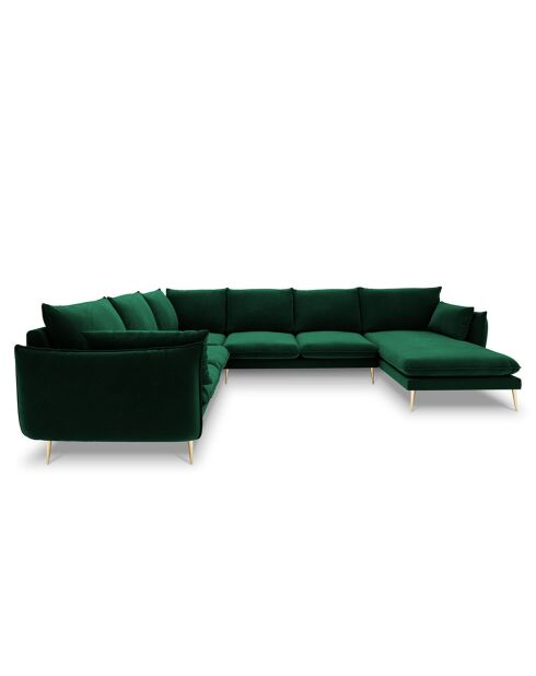 Canapé D'Angle Panoramique (Côté Gauche) Velours Elio 7 Places vert bouteille - 337x244x95 cm