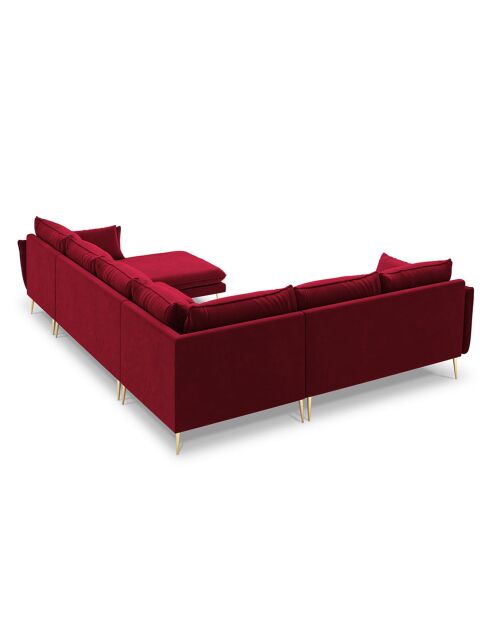Canapé D'Angle Panoramique (Côté Gauche) Velours Elio 7 Places rouge - 337x244x95 cm