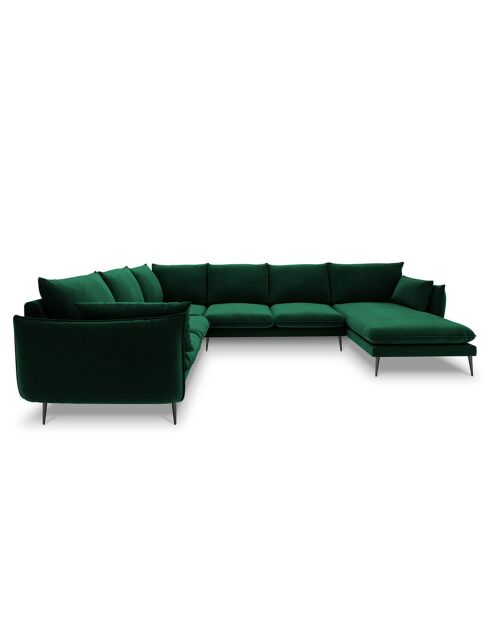 Canapé D'Angle Panoramique (Côté Gauche) Velours Elio 7 Places vert bouteille - 337x244x95 cm