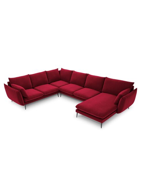 Canapé D'Angle Panoramique (Côté Gauche) Velours Elio 7 Places rouge - 337x244x95 cm