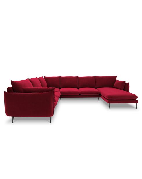 Canapé D'Angle Panoramique (Côté Gauche) Velours Elio 7 Places rouge - 337x244x95 cm
