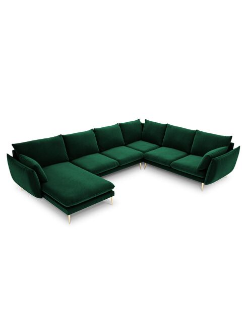 Canapé D'Angle Panoramique (Côté Droit) Velours Elio 7 Places vert bouteille - 337x244x95 cm
