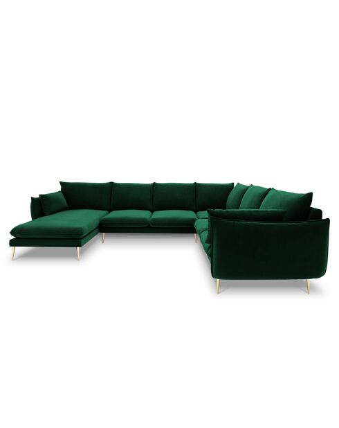 Canapé D'Angle Panoramique (Côté Droit) Velours Elio 7 Places vert bouteille - 337x244x95 cm