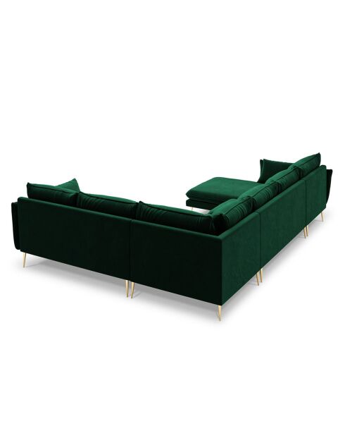 Canapé D'Angle Panoramique (Côté Droit) Velours Elio 7 Places vert bouteille - 337x244x95 cm