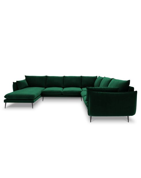 Canapé D'Angle Panoramique (Côté Droit) Velours Elio 7 Places vert bouteille - 337x244x95 cm