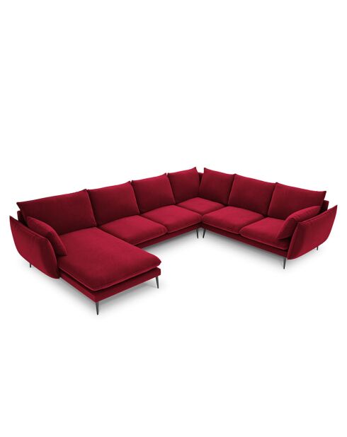 Canapé D'Angle Panoramique (Côté Droit) Velours Elio 7 Places rouge - 337x244x95 cm