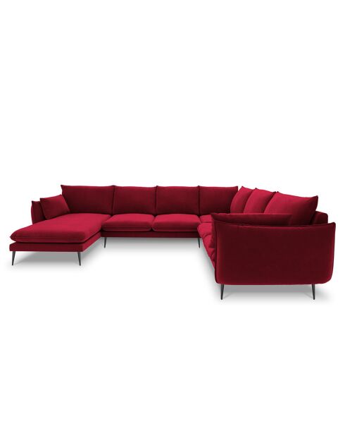 Canapé D'Angle Panoramique (Côté Droit) Velours Elio 7 Places rouge - 337x244x95 cm