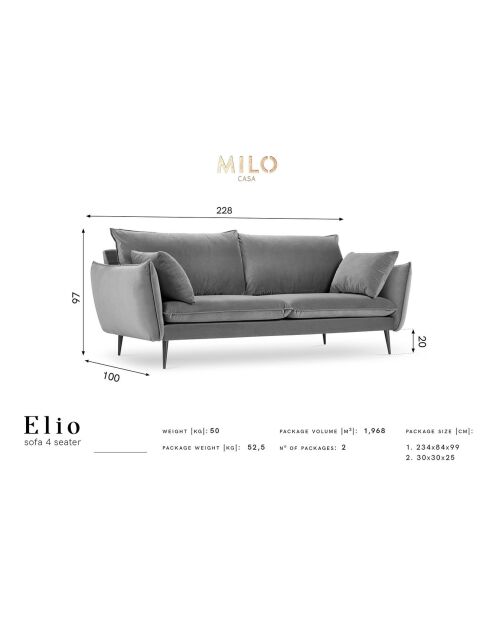 Canapé Velours Elio 4 Places vert bouteille - 228x100x97 cm