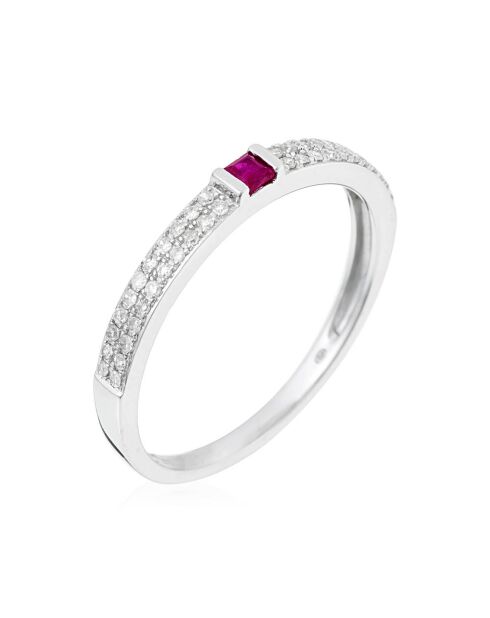 Solitairering Robijn 0,07 ct en diamanten 0,13 kt witgoud