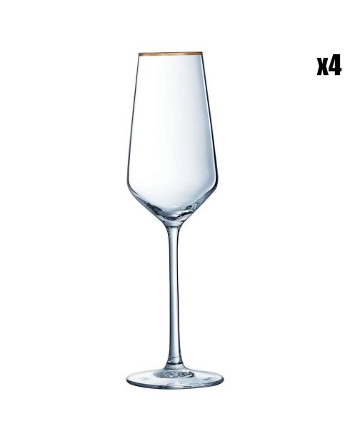 4 ultieme champagneglazen met gouden rand - 23 cl