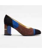 Escarpins en Cuir Radori marron/noir/bleu marine - Talon 6 cm