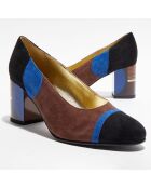 Escarpins en Cuir Radori marron/noir/bleu marine - Talon 6 cm