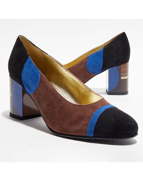 Escarpins en Cuir Radori marron/noir/bleu marine - Talon 6 cm