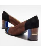 Escarpins en Cuir Radori marron/noir/bleu marine - Talon 6 cm