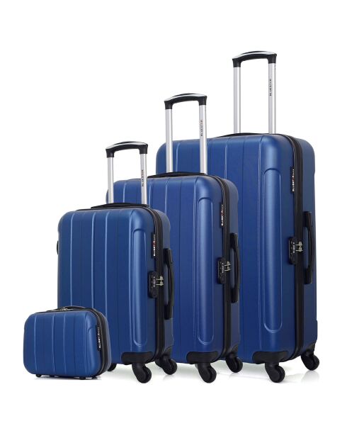 3 Valises et vanity 4 roues simples Napoli - C 30/55/65/75 cm bleu marine