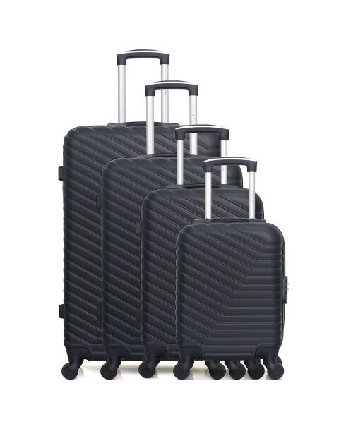 4 Valises 4 roues simples Lena- M 46/55/65/75 cm noires