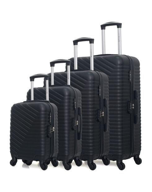4 Valises 4 roues simples Lena- M 46/55/65/75 cm noires
