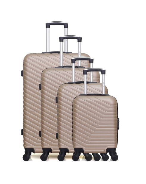 4 Valises 4 roues simples Lena- M 46/55/65/75 cm beiges