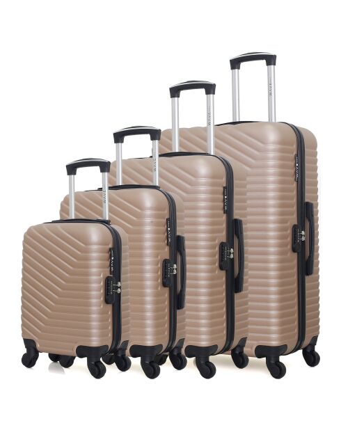 4 Valises 4 roues simples Lena- M 46/55/65/75 cm beiges