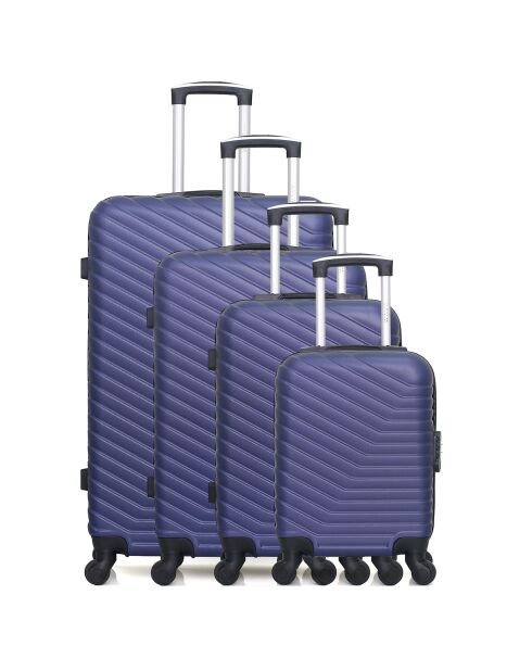 4 Valises 4 roues simples Lena- M 46/55/65/75 cm bleu marine