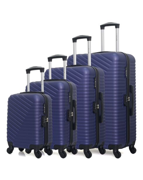4 Valises 4 roues simples Lena- M 46/55/65/75 cm bleu marine