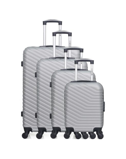 4 Valises 4 roues simples Lena- M 46/55/65/75 cm grises