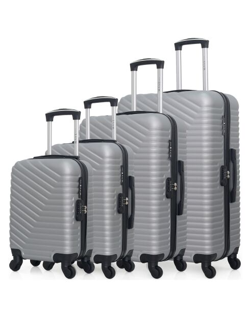 4 Valises 4 roues simples Lena- M 46/55/65/75 cm grises